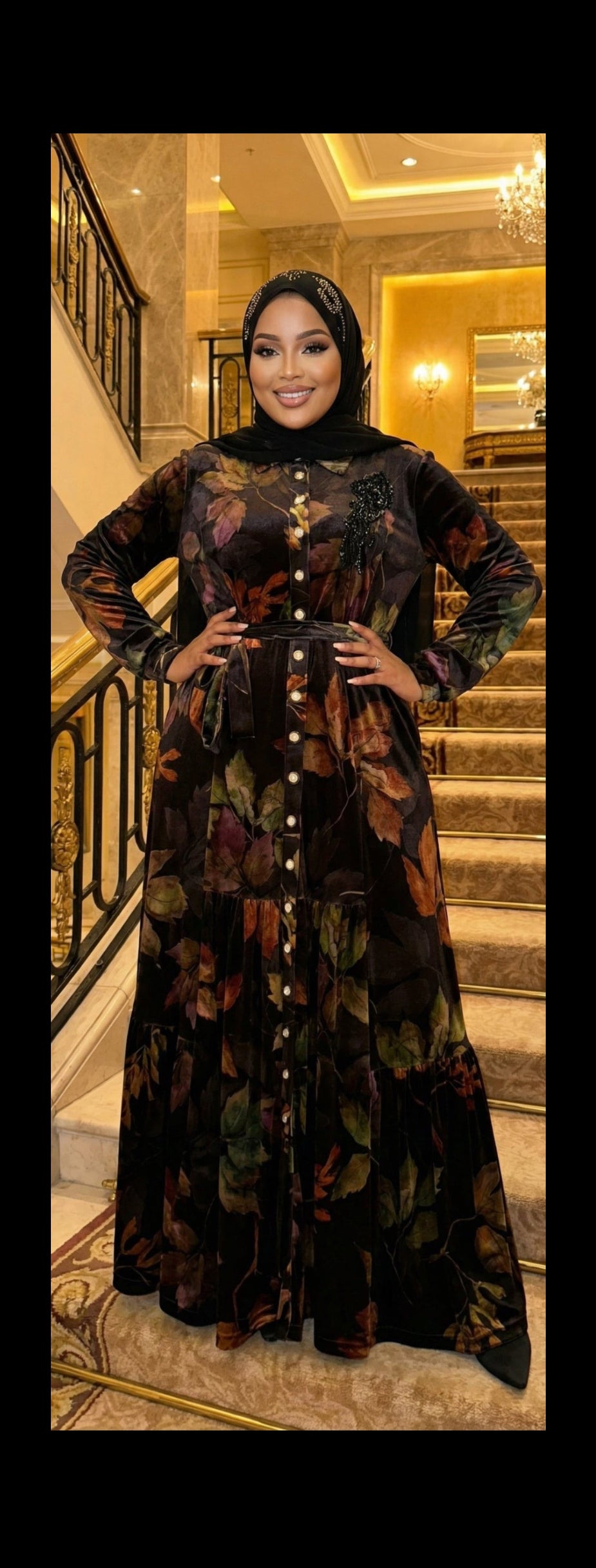 Floral Print Velvet Dress, green