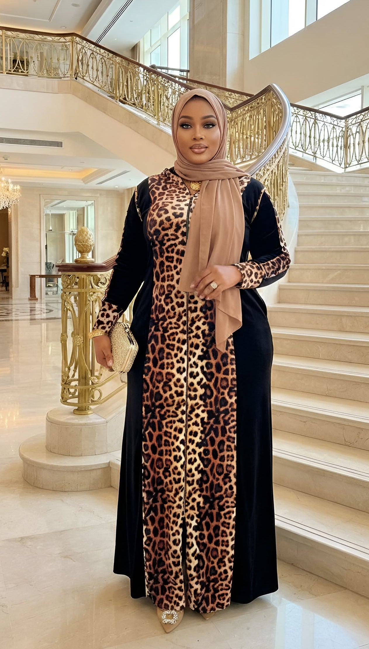 Beige leopard print dress