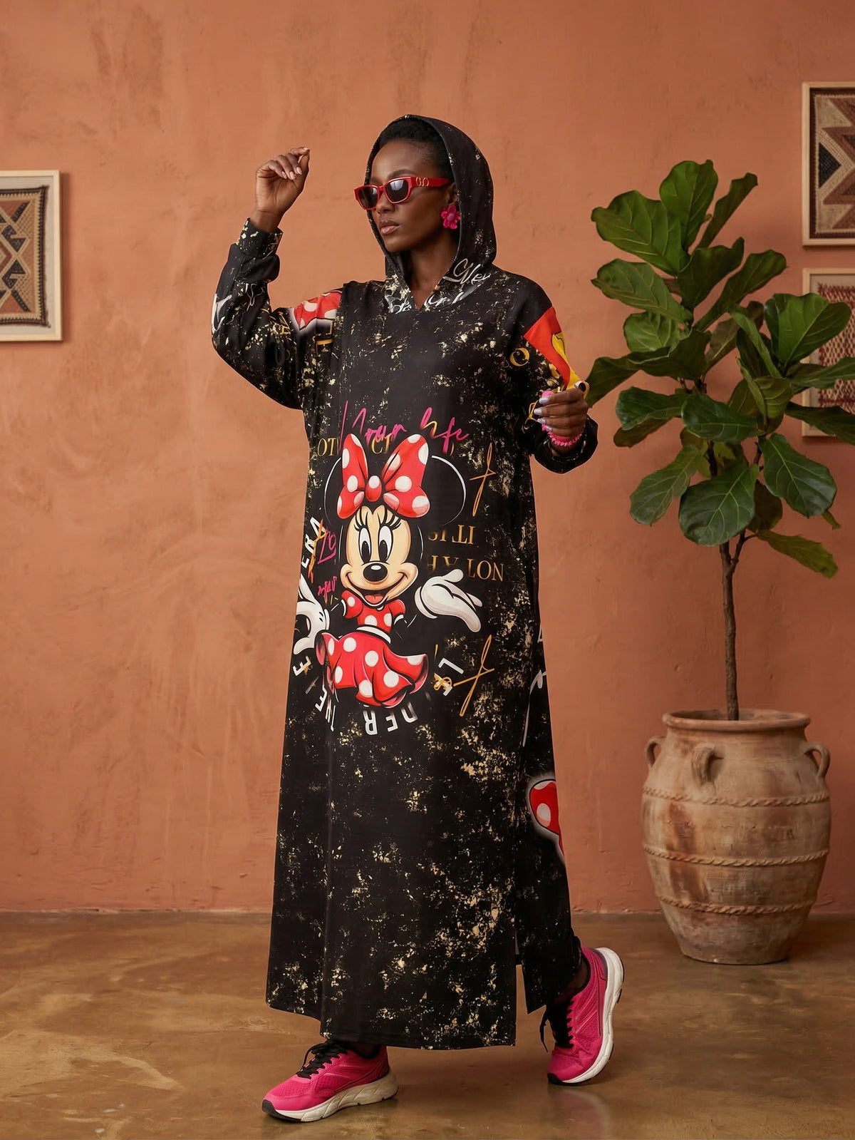 cartoon print oversized maxi dress